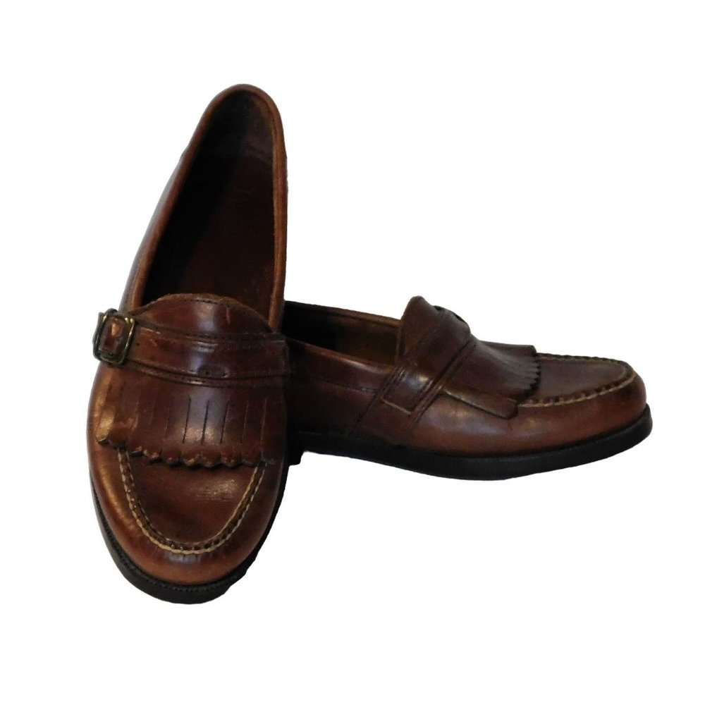 Bass Parker Loafers Mens Shoes 9.5M Brown Fringe Buckle Leather Slip On